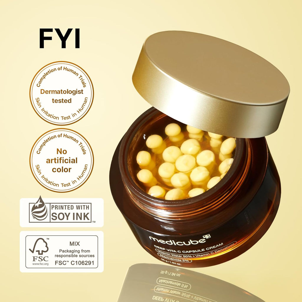 Medicube Capsule Cream with Deep Vitamin C | Liposome Vitamin C Golden Capsule for Uneven & Dull Skin | Radiance & Firm-Looking Skin | Hydrating Glow Gel Texture | Korean Skincare, 1.94 oz