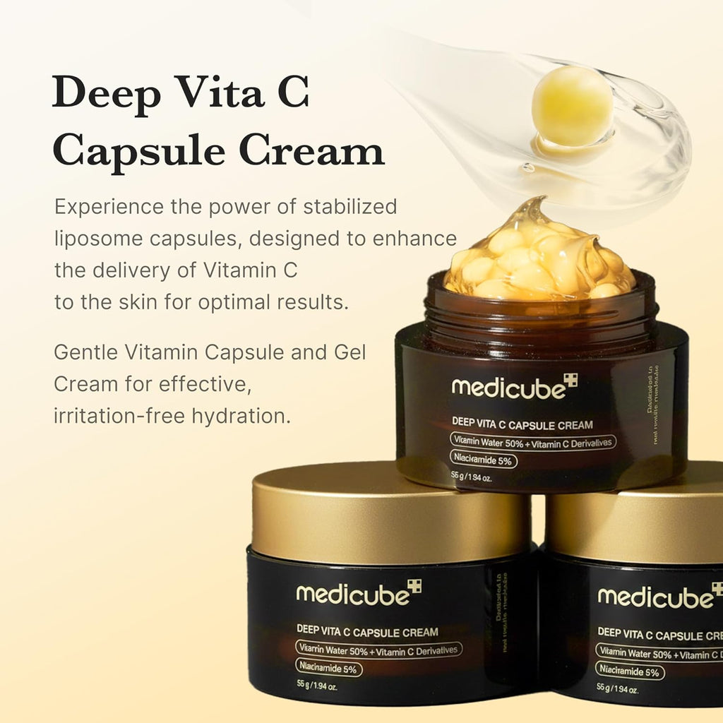 Medicube Capsule Cream with Deep Vitamin C | Liposome Vitamin C Golden Capsule for Uneven & Dull Skin | Radiance & Firm-Looking Skin | Hydrating Glow Gel Texture | Korean Skincare, 1.94 oz