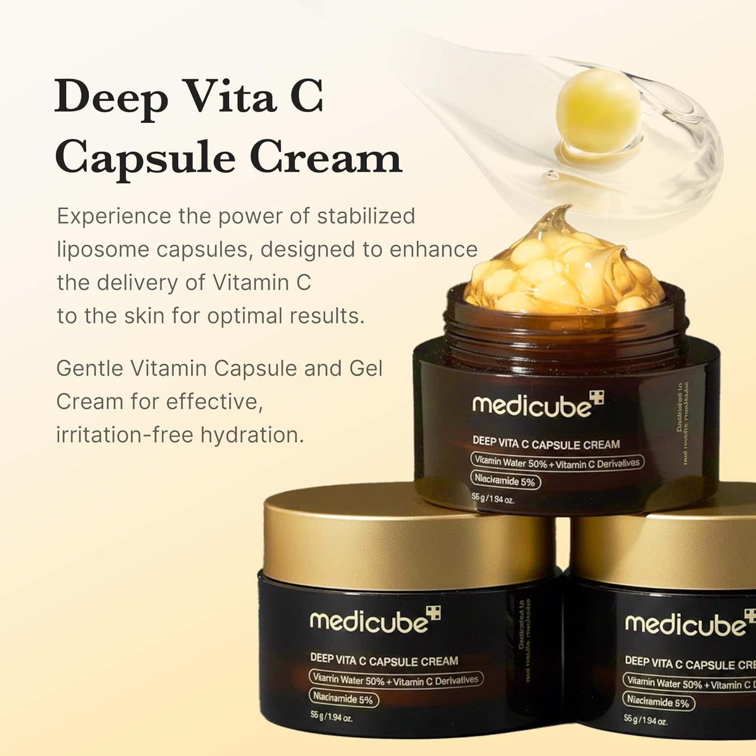 Medicube Capsule Cream with Deep Vitamin C | Liposome Vitamin C Golden Capsule for Uneven & Dull Skin | Radiance & Firm-Looking Skin | Hydrating Glow Gel Texture | Korean Skincare, 1.94 oz